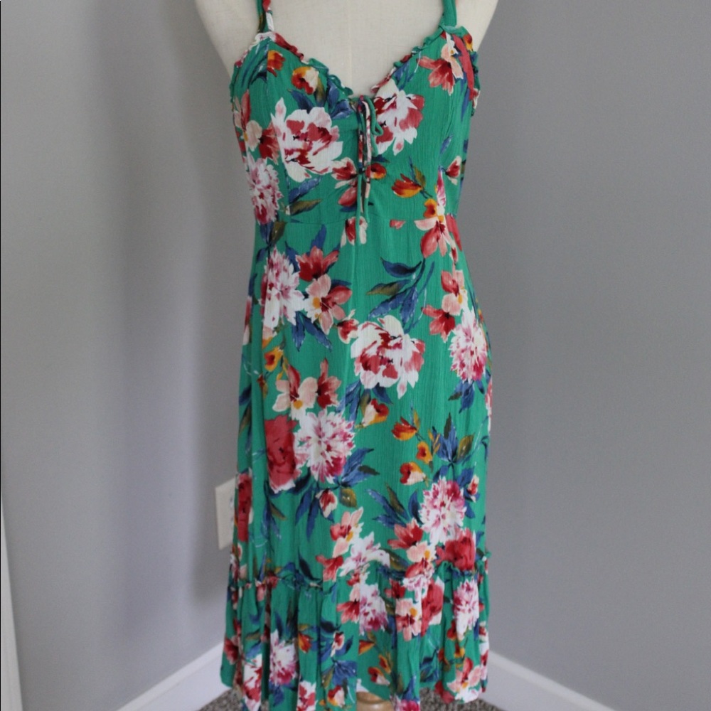Lulu’s Kayley Green Floral Print Midi Dress, Size L